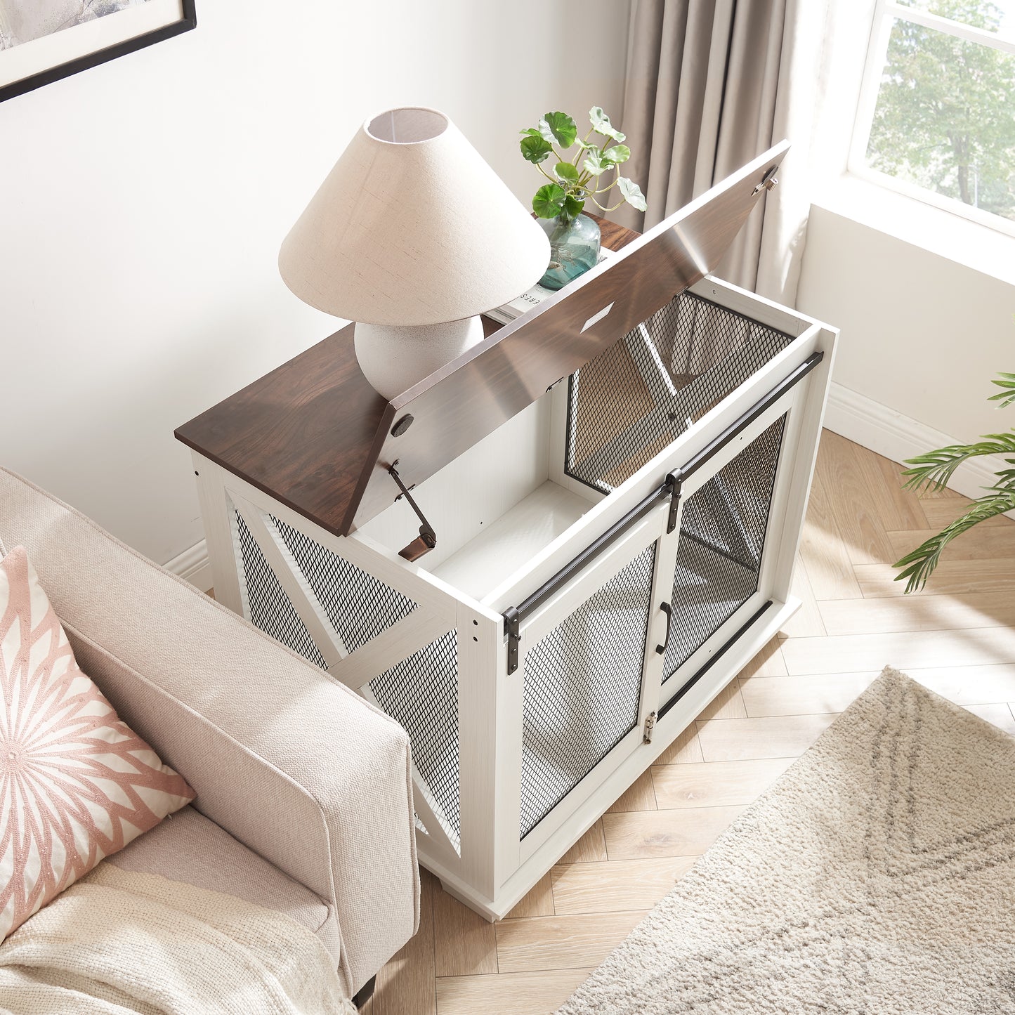 Modern Farmhouse Dog Crate with removable partition - The Pet Reset