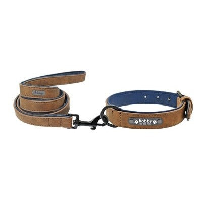 Personalized Leather Collar & Leash Set